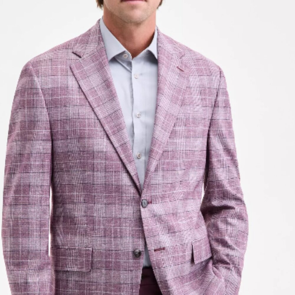 Michael Kors Men's Classic-Fit Plaid Sport Coat 46R Burgandy/Blue Blazer - NWT - Picture 2 of 3